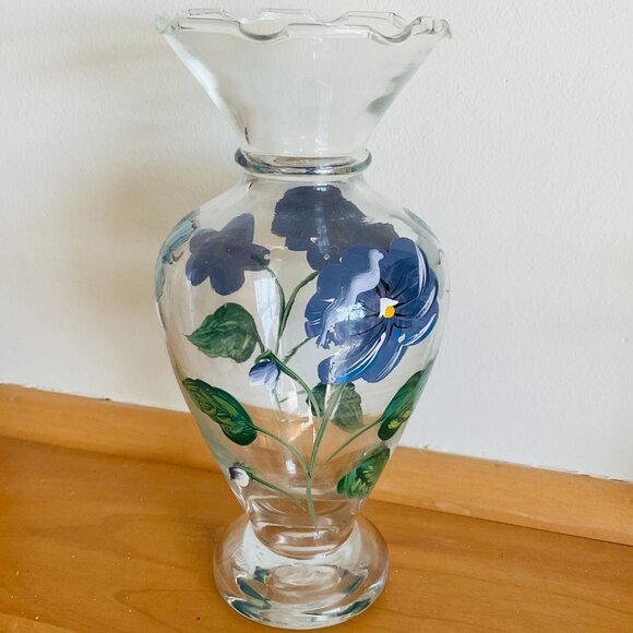 TRACEY PORTER Shades of Blue & Butterflies Hand Painted Vase EUC - Picture 1 of 5